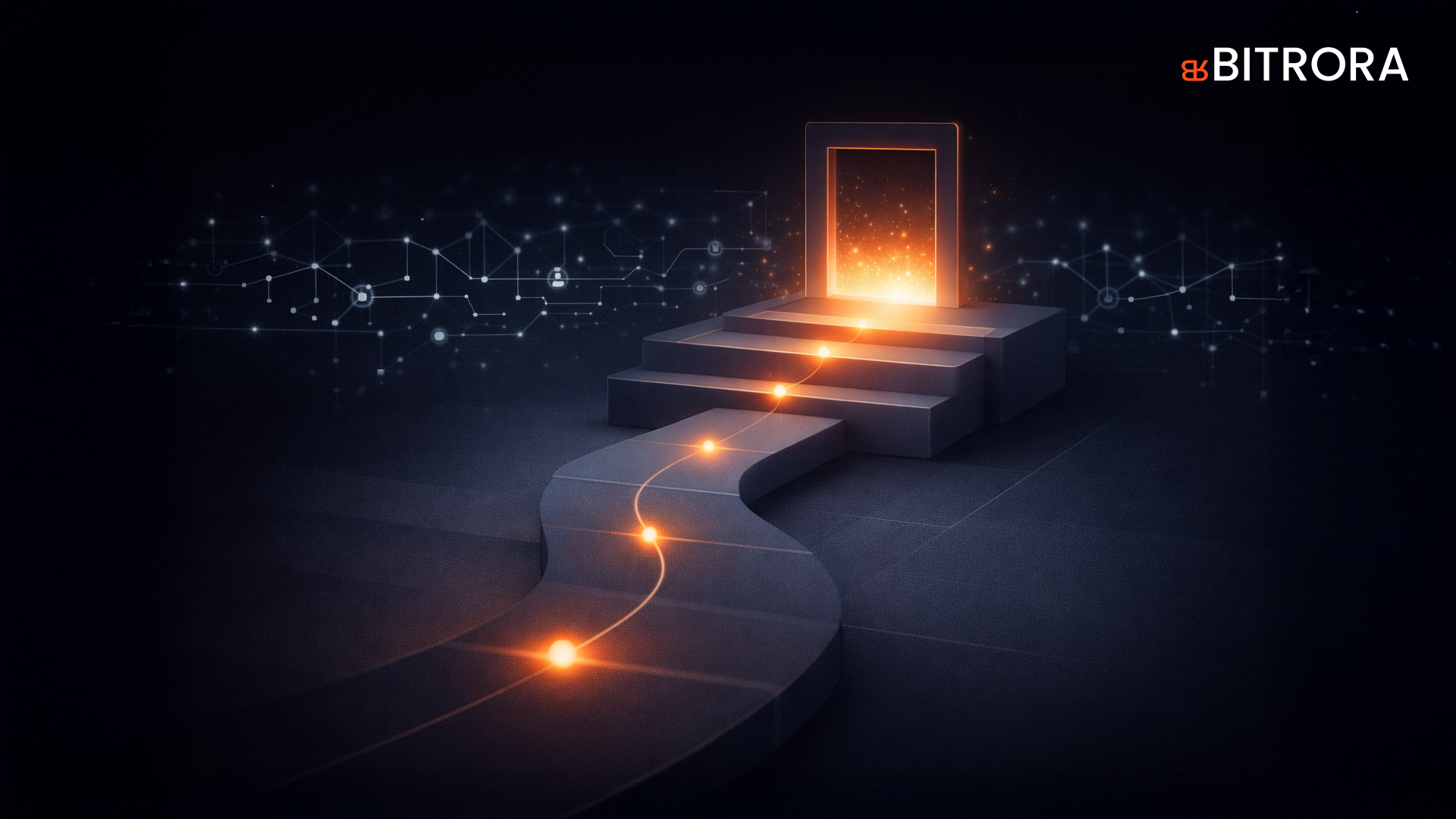 Abstract illustration of a structured path guiding businesses into Web3 through a strategic and intentional entry process